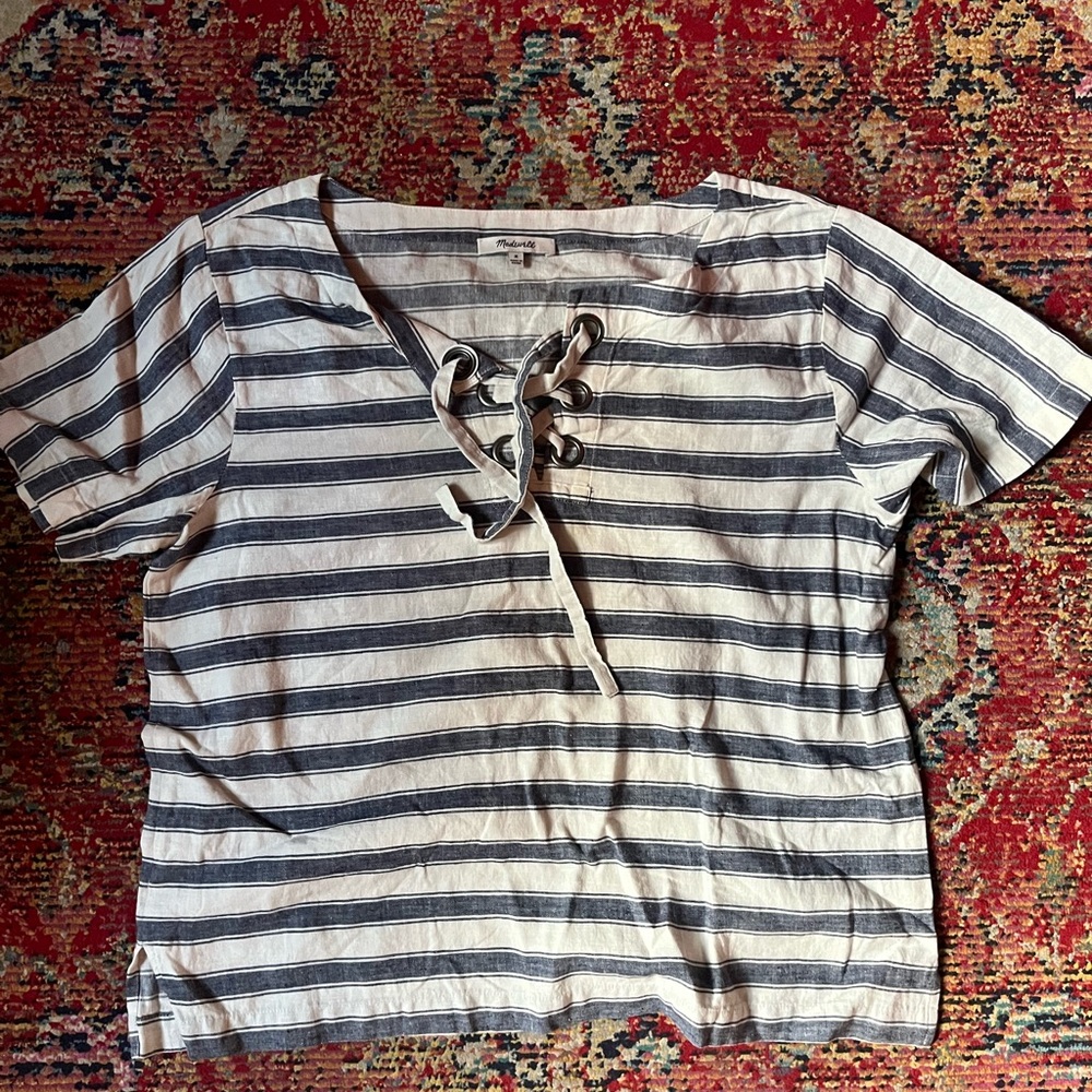 Madewell Navy and White Striped Top